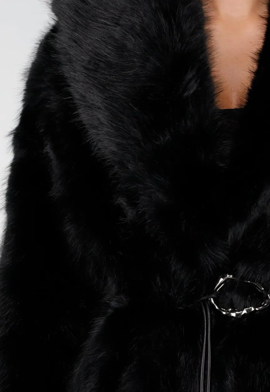 Zwarte Faux Fur Jas met Ceintuur