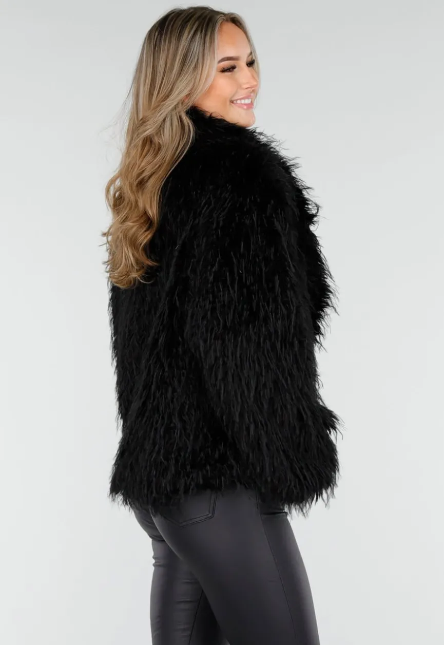 Zwarte Faux Fur Jas met Langharige Textuur