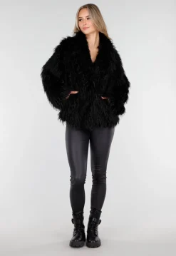 Zwarte Faux Fur Jas met Langharige Textuur