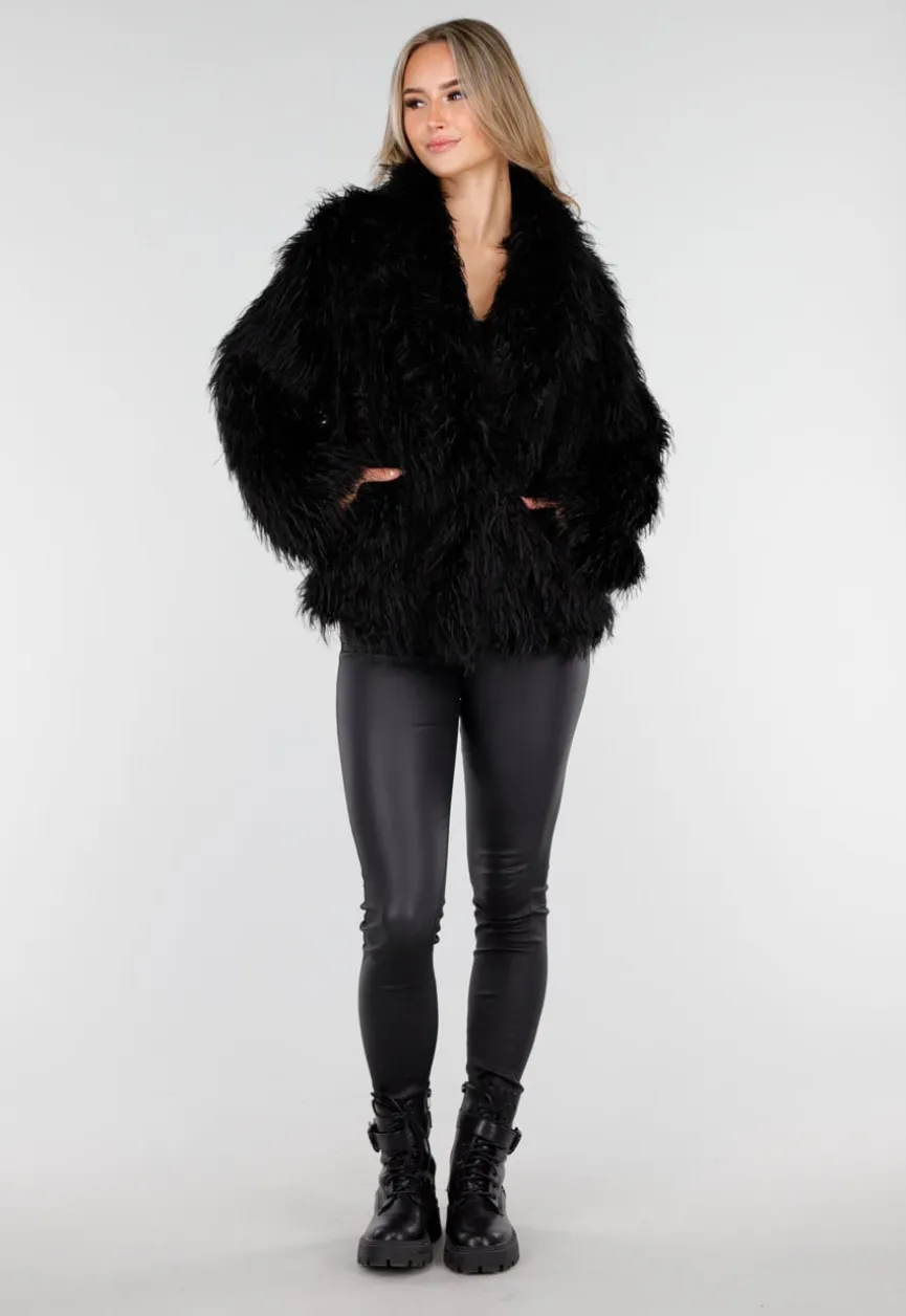 Zwarte Faux Fur Jas met Langharige Textuur