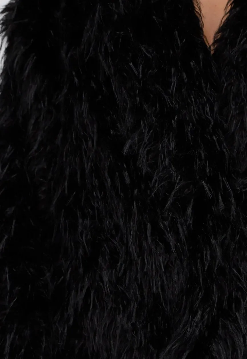 Zwarte Faux Fur Jas met Langharige Textuur