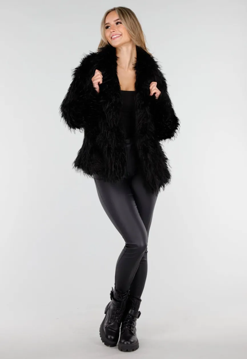 Zwarte Faux Fur Jas met Langharige Textuur