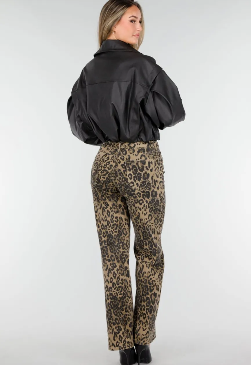 Zwarte Faux Leer Cropped Jas met Oversized Mouwen