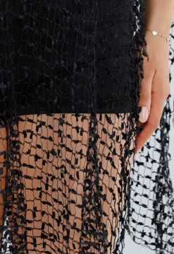 Zwarte Fishnet Cover-Up met Asymmetrische Puntzoom