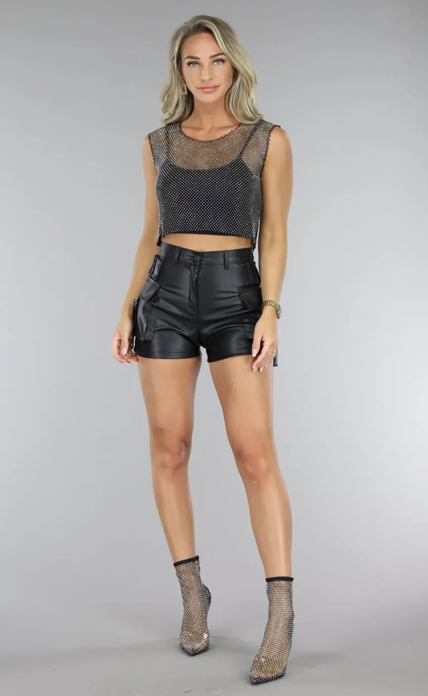 Zwarte Fishnet Glitter Tank Top