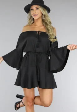 Zwarte Flowy Ibiza Style Off-Shoulder Playsuit