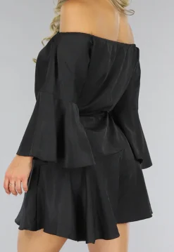 Zwarte Flowy Ibiza Style Off-Shoulder Playsuit