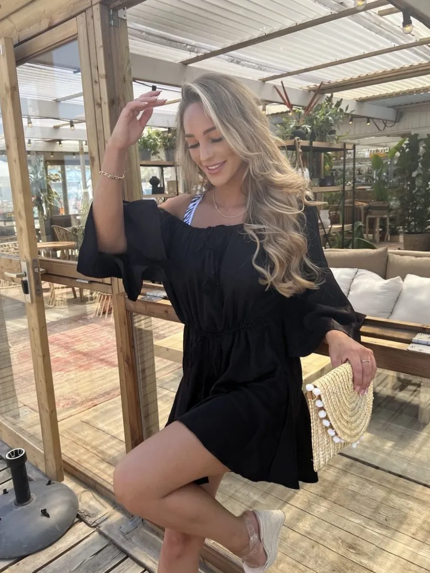 Zwarte Flowy Ibiza Style Off-Shoulder Playsuit