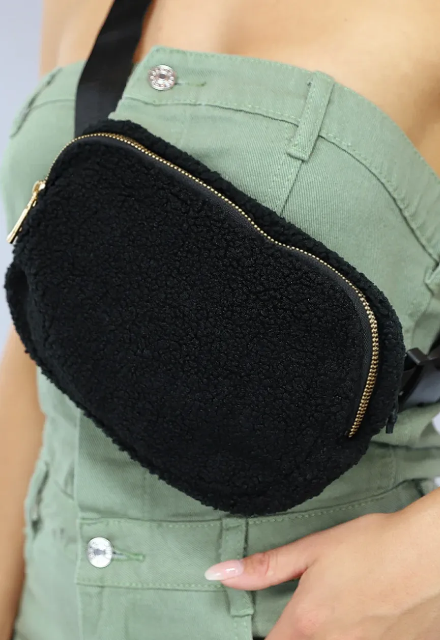 Zwarte Fluffy Crossbody Tas