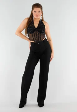 Zwarte Fluwelen Pumps met Lage Hak