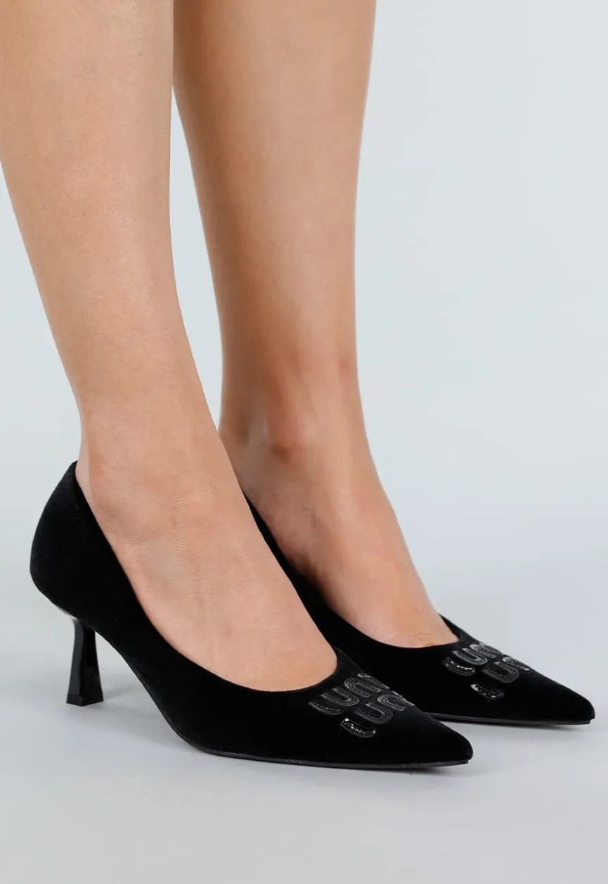 Zwarte Fluwelen Pumps met Lage Hak