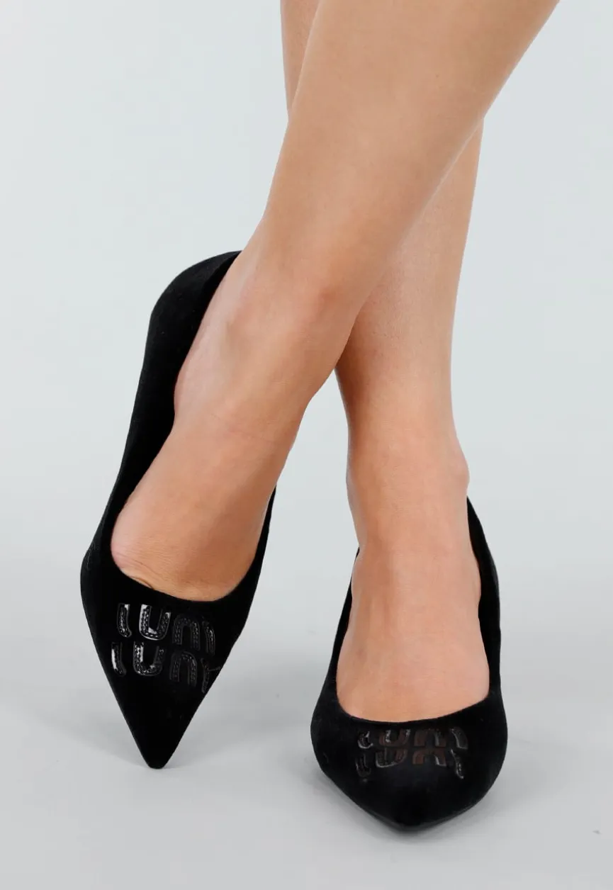 Zwarte Fluwelen Pumps met Lage Hak
