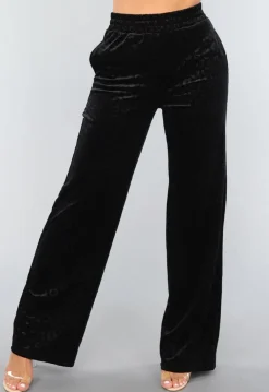 Zwarte Fluwelen Wide Leg Panterprint Broek