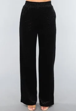 Zwarte Fluwelen Wide Leg Panterprint Broek