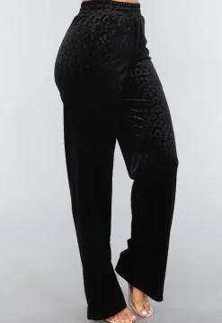 Zwarte Fluwelen Wide Leg Panterprint Broek