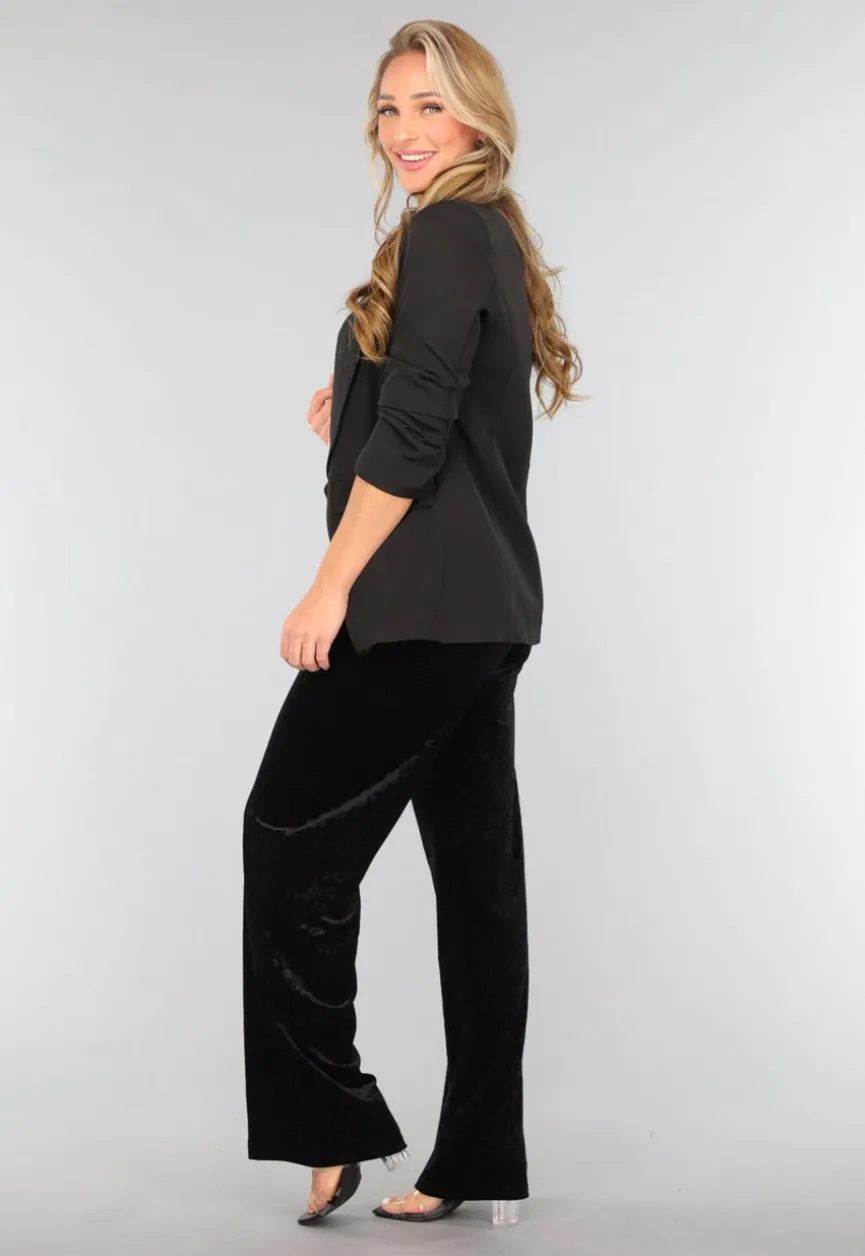 Zwarte Fluwelen Wide Leg Panterprint Broek