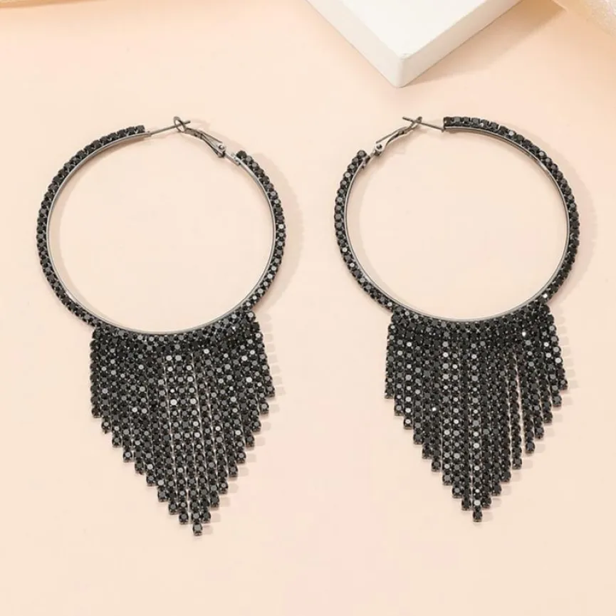Zwarte Fringe Oorbellen