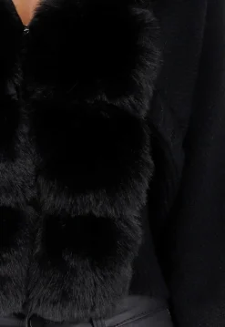 Zwarte Gebreide Cardigan met Faux Fur Kraag en Strikdetails