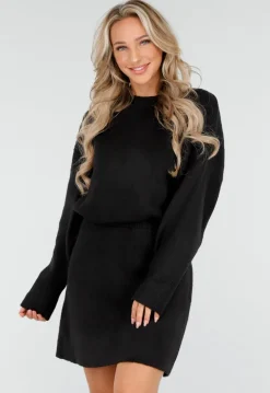 Zwarte Gebreide 2-Piece Set met Trui en Rok