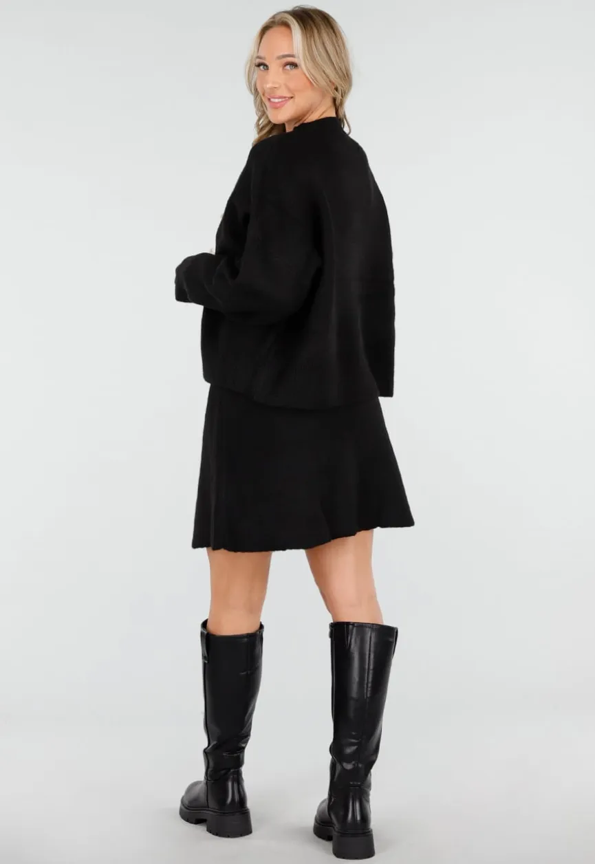 Zwarte Gebreide 2-Piece Set met Trui en Rok