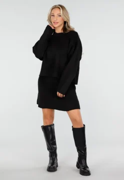 Zwarte Gebreide 2-Piece Set met Trui en Rok