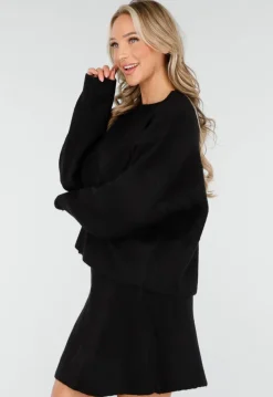 Zwarte Gebreide 2-Piece Set met Trui en Rok