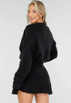 Zwarte Gebreide 2-Piece Set met Trui en Rok