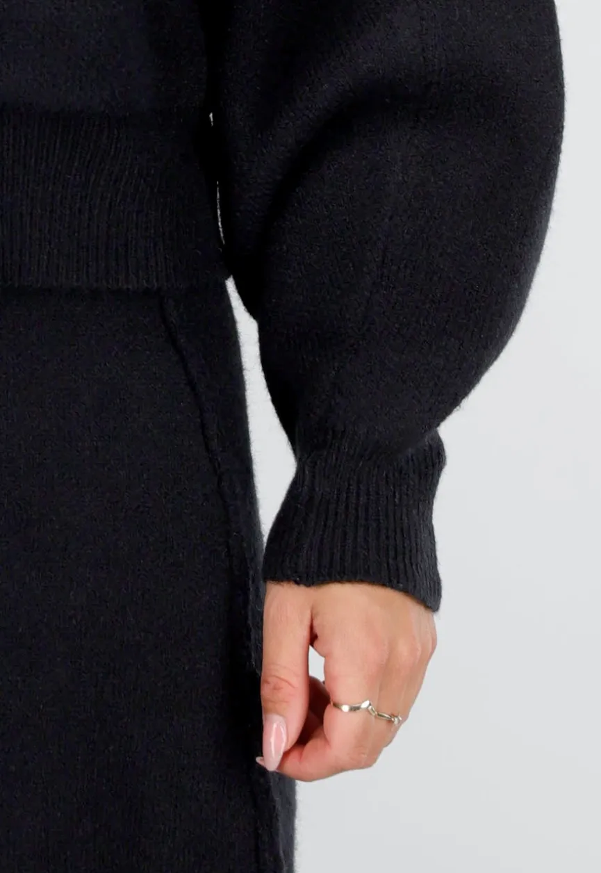 Zwarte Gebreide 2-Piece Set met Vest en Rok