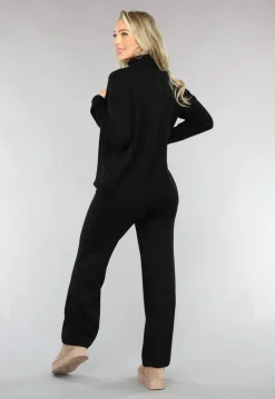 Zwarte Gebreide Two Piece met Col