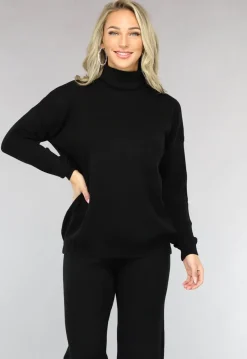Zwarte Gebreide Two Piece met Col