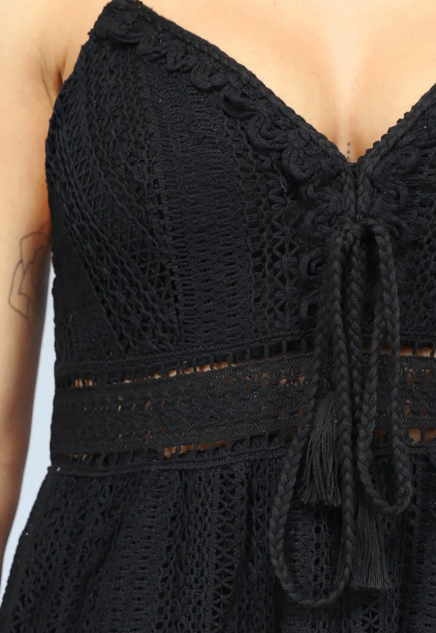 Zwarte Gehaakte Jurk in Boho Stijl