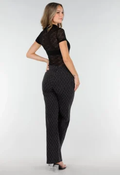 Zwarte Gehaakte Stretch Top met Col en Korte Mouwen