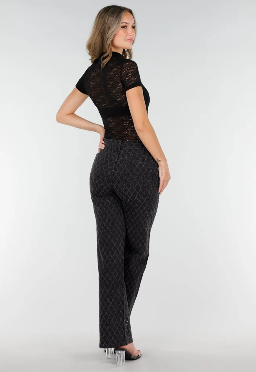 Zwarte Gehaakte Stretch Top met Col en Korte Mouwen