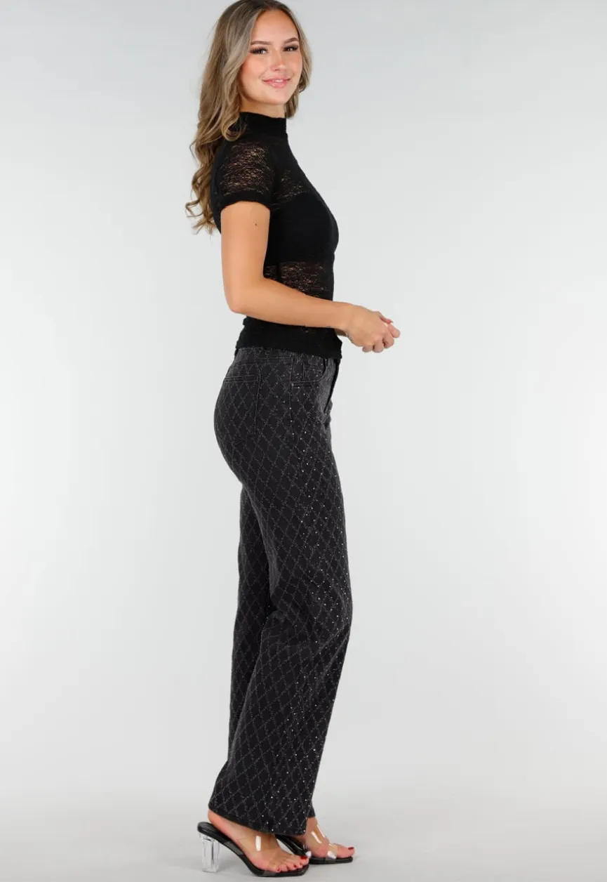 Zwarte Gehaakte Stretch Top met Col en Korte Mouwen