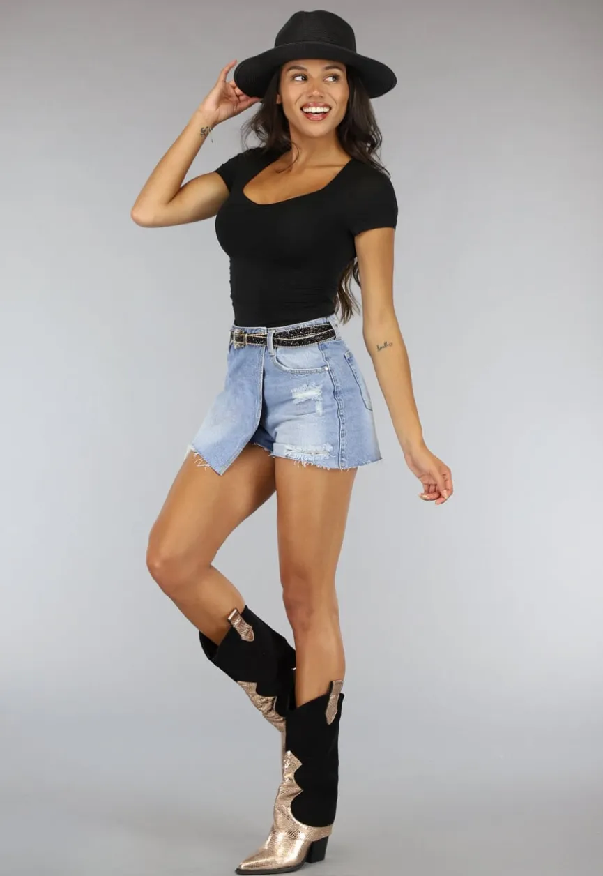 Zwarte Geplooide Stretch Crop Top