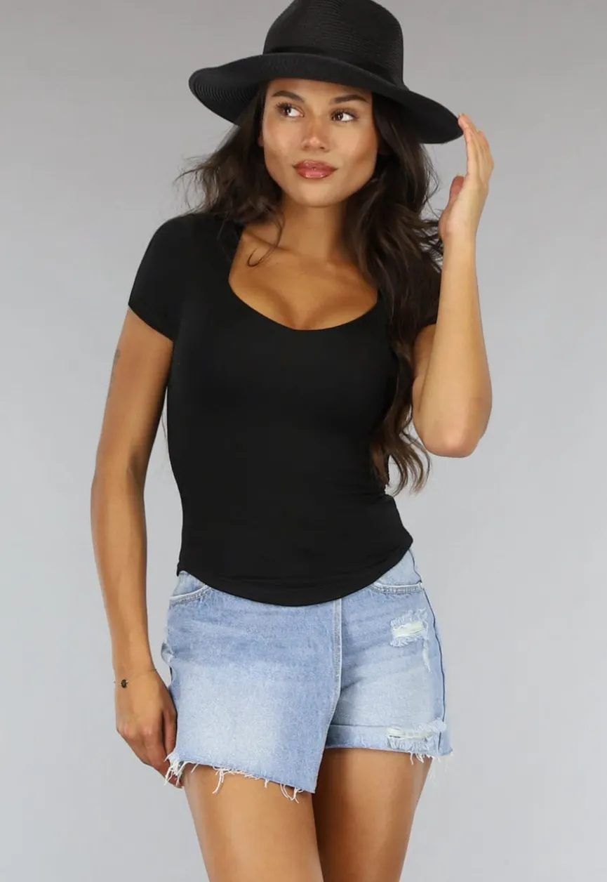 Zwarte Geplooide Stretch Crop Top