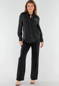 Zwarte Gestreepte Blouse met St. Tropez Borduursel Achterop