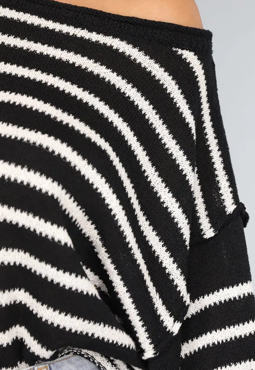 Zwarte Gestreepte Oversized Trui