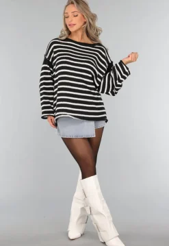 Zwarte Gestreepte Oversized Trui