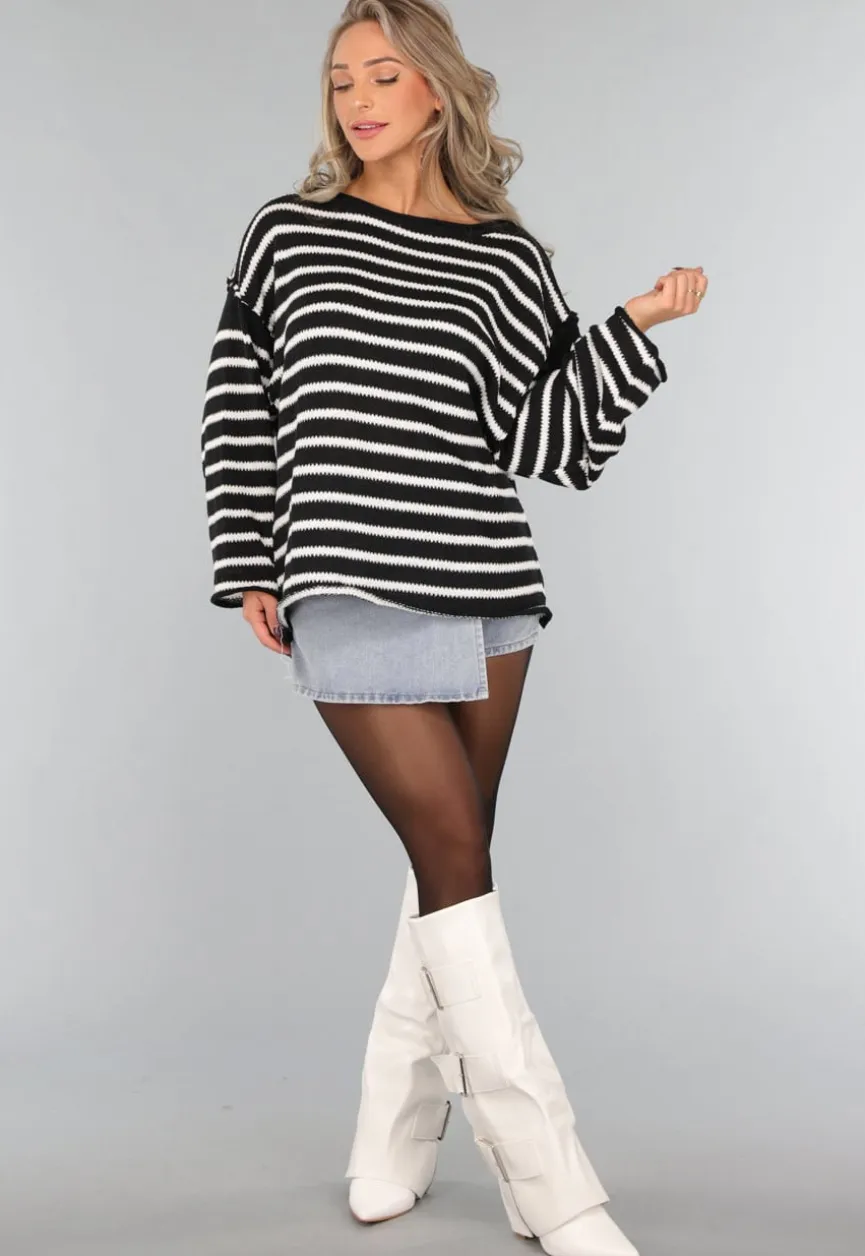 Zwarte Gestreepte Oversized Trui