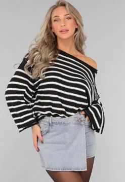 Zwarte Gestreepte Oversized Trui