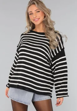 Zwarte Gestreepte Oversized Trui