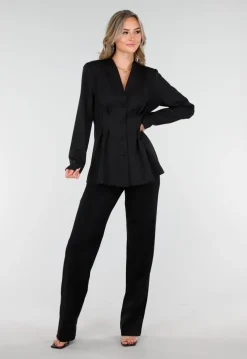 Zwarte Getailleerde Blazer Zonder Kraag