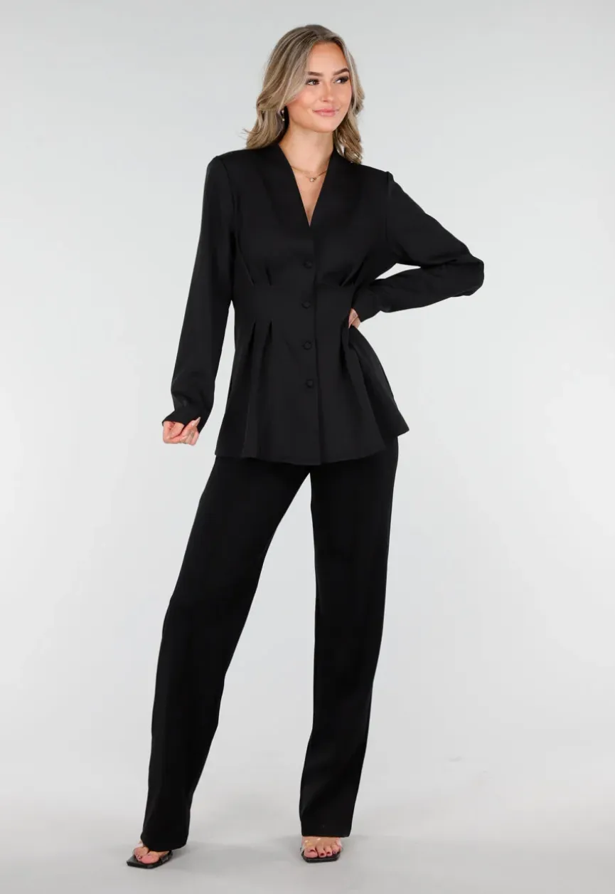 Zwarte Getailleerde Blazer Zonder Kraag