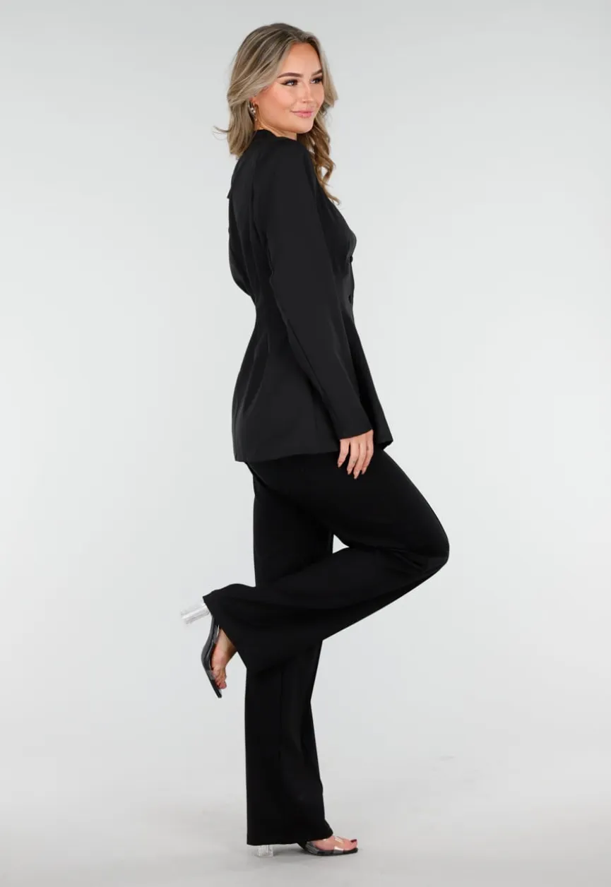 Zwarte Getailleerde Blazer Zonder Kraag