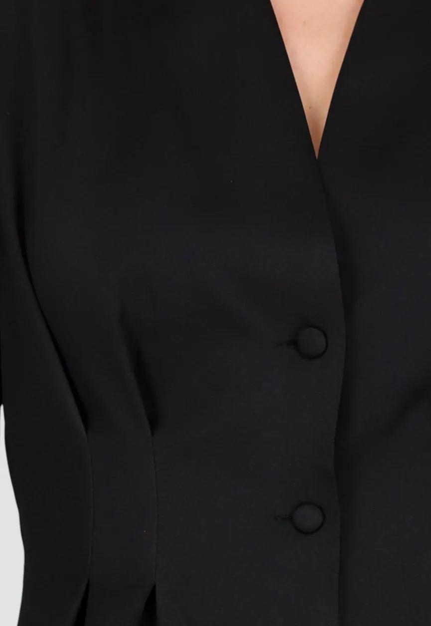 Zwarte Getailleerde Blazer Zonder Kraag