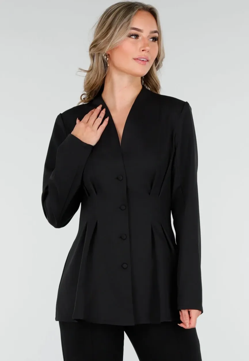 Zwarte Getailleerde Blazer Zonder Kraag