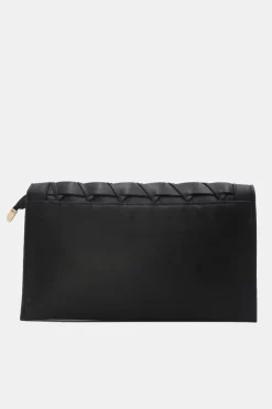 Zwarte Gevlochten Clutch van Imitatieleer met Afneembaar Schouderhengsel