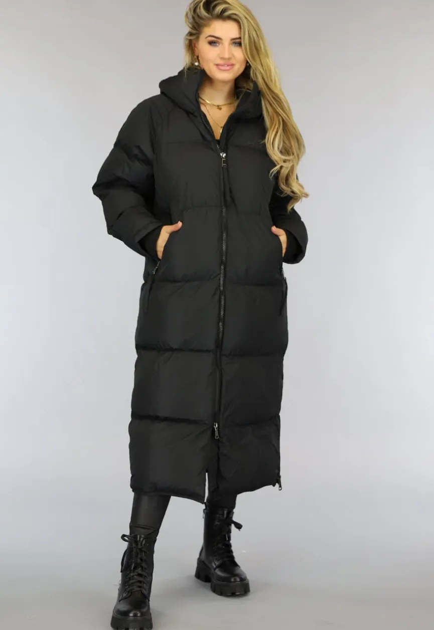 Zwarte Gewatteerde Lange Oversized Winterjas