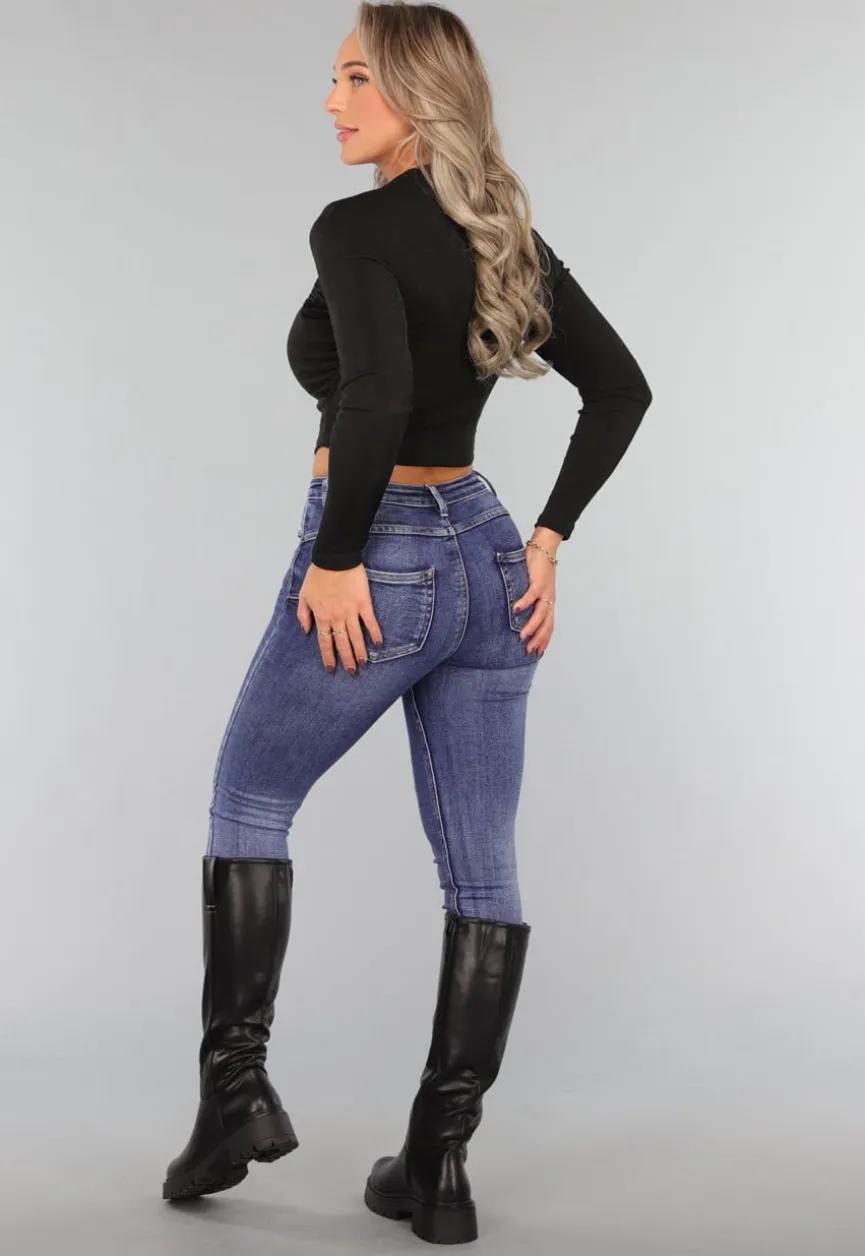 Zwarte Glans Top met Geplooid Detail